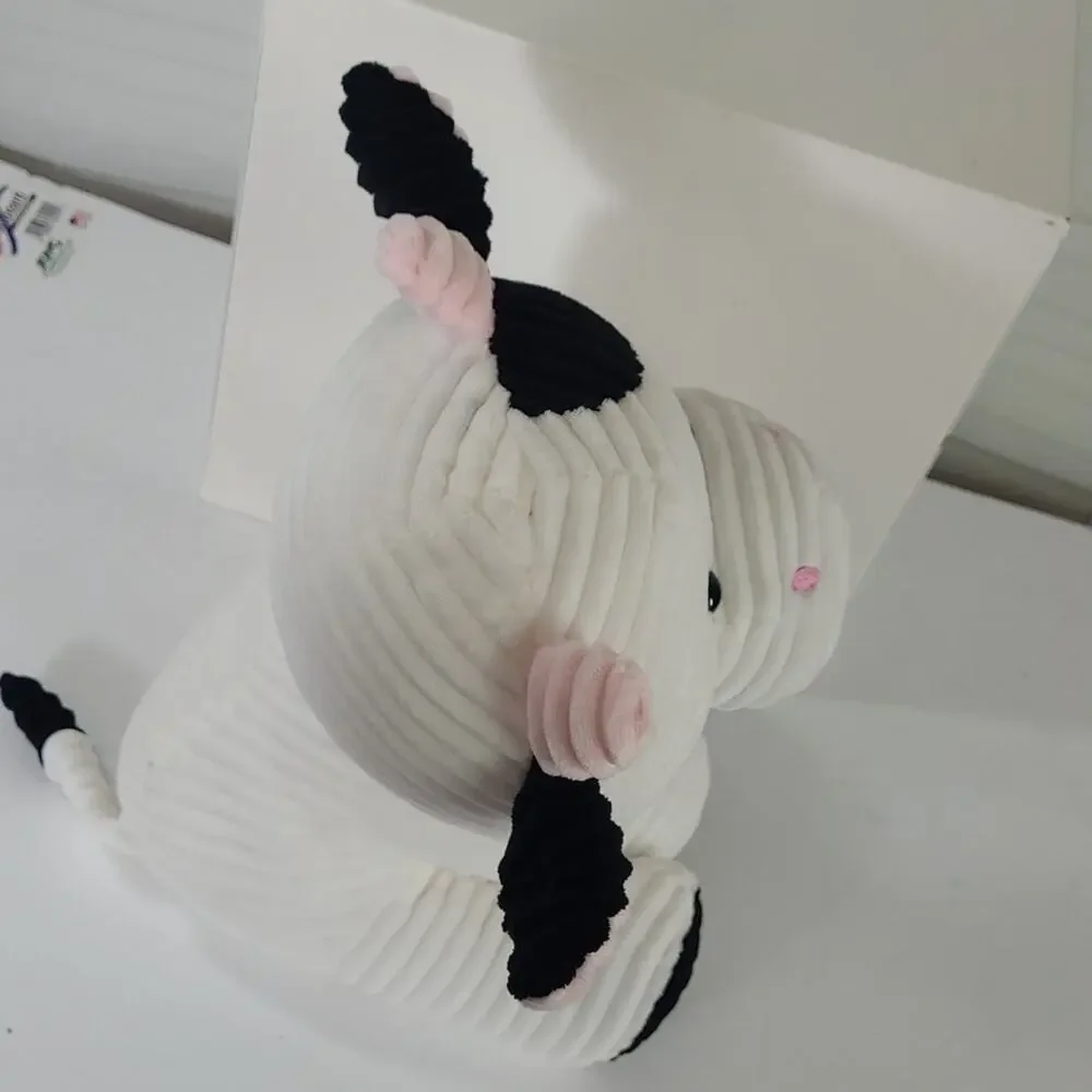 Kellytoy Cordy Stuffed Cow Toy - White, Black & Pink - 13 Inch